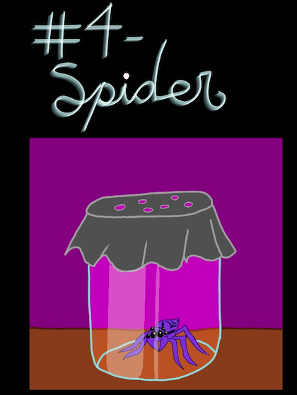 Panel One: a spider is sitting in a jar on a desk. 